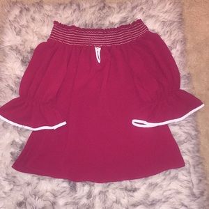 Crimson and Cream off shoulder top